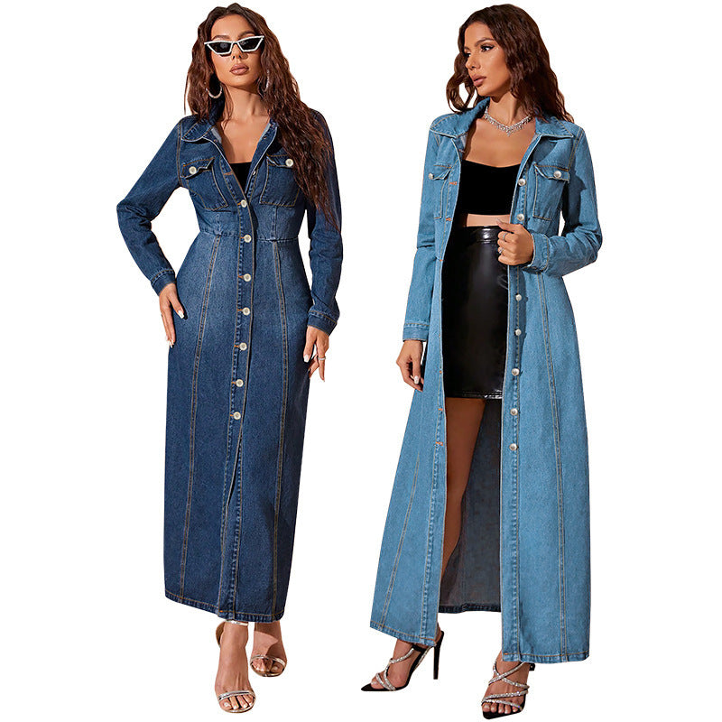 Denim Button Cardigan Jacket Dress waist and pocket detail