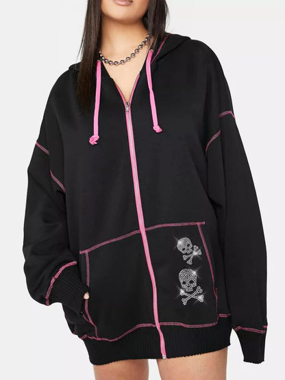 Detailed fabric texture of Women's Halloween Zip-Up Drawstring Hoodie, underscoring polyester composition and slight stretch for everyday comfort.
