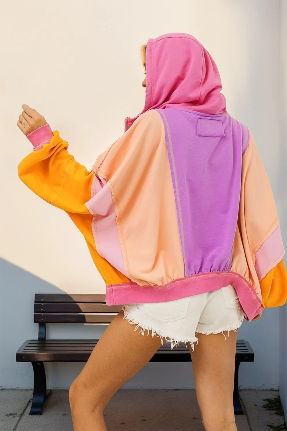 Women Zip Up Hoodie - Color Block Full Size Casual Look