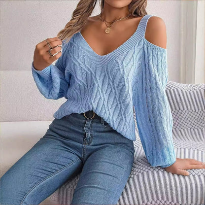 Dynamic Twist Detail on Off-Shoulder Lantern Sleeve Sweater – Bold Yet Breezy Fall Look 