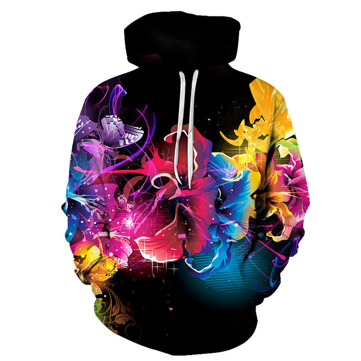 Rose Hoodie with Floral Print and Loose Fit Long Sleeve