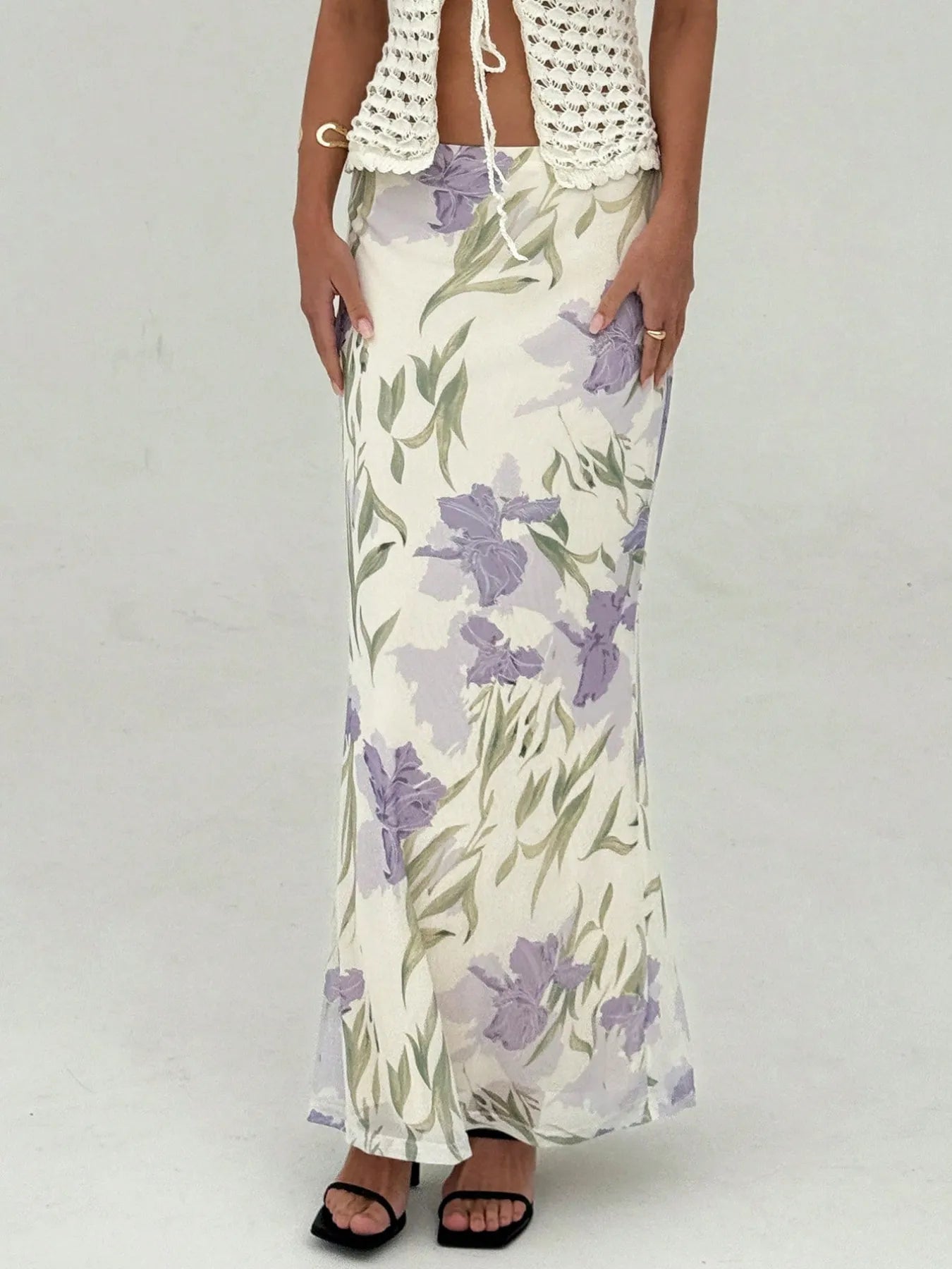 Easy summer layering with floral wrap skirt

