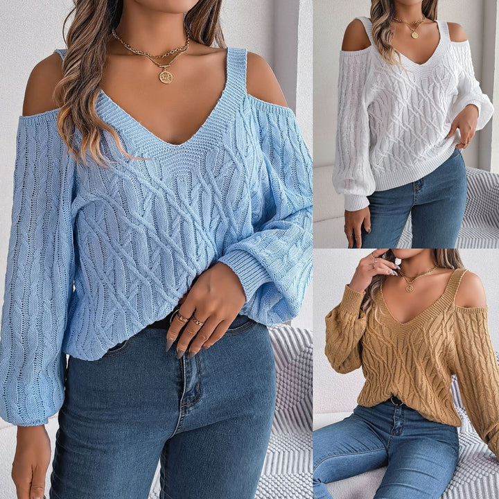 Effortless Off-Shoulder Lantern Sleeve Sweater in Crisp White – Perfect for Casual Fall Outings 