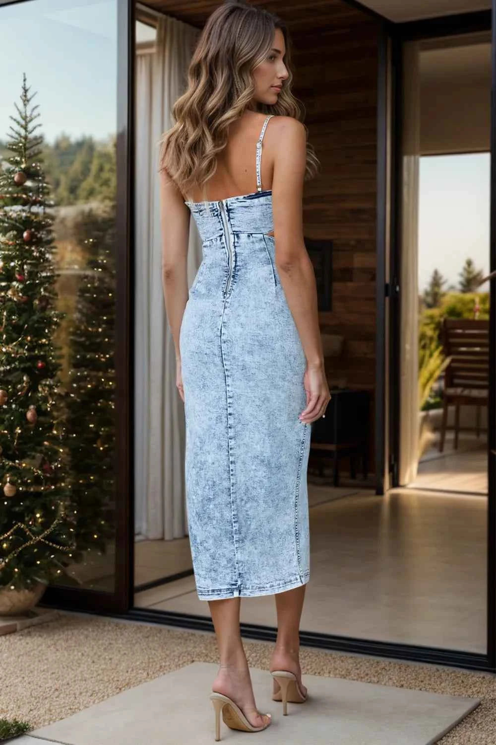 Effortless Denim Chic: Cutout Spaghetti Strap Dress
