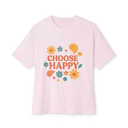 Light pink oversized tee with colorful Choose Happy print