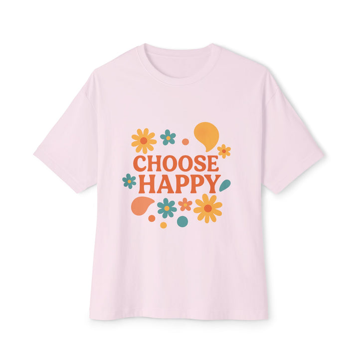 Light pink oversized tee with colorful Choose Happy print