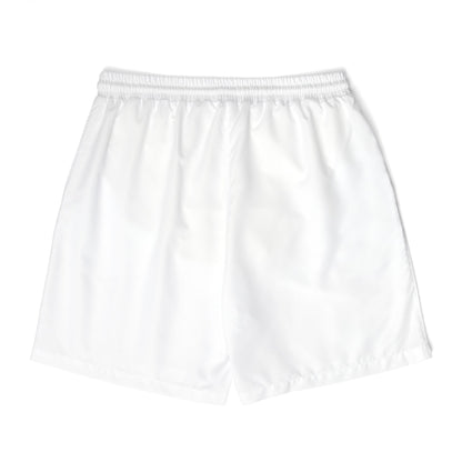 Plain white unisex quick-dry swim shorts back view