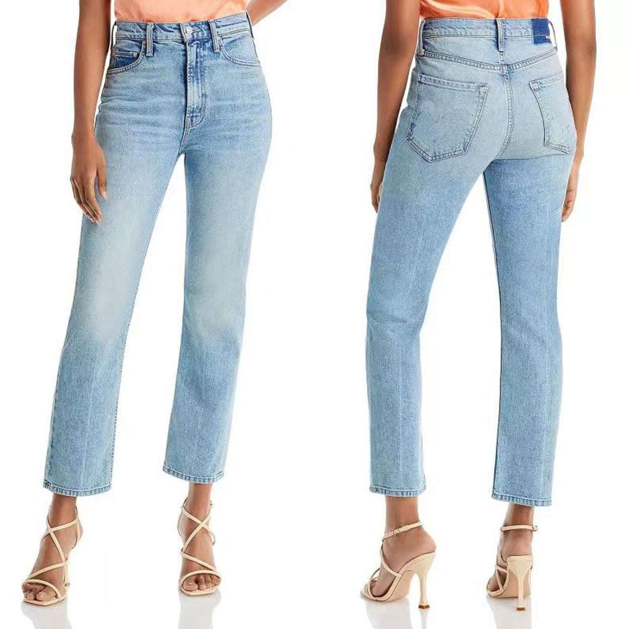 Light blue denim pants with zipper and embroidery

