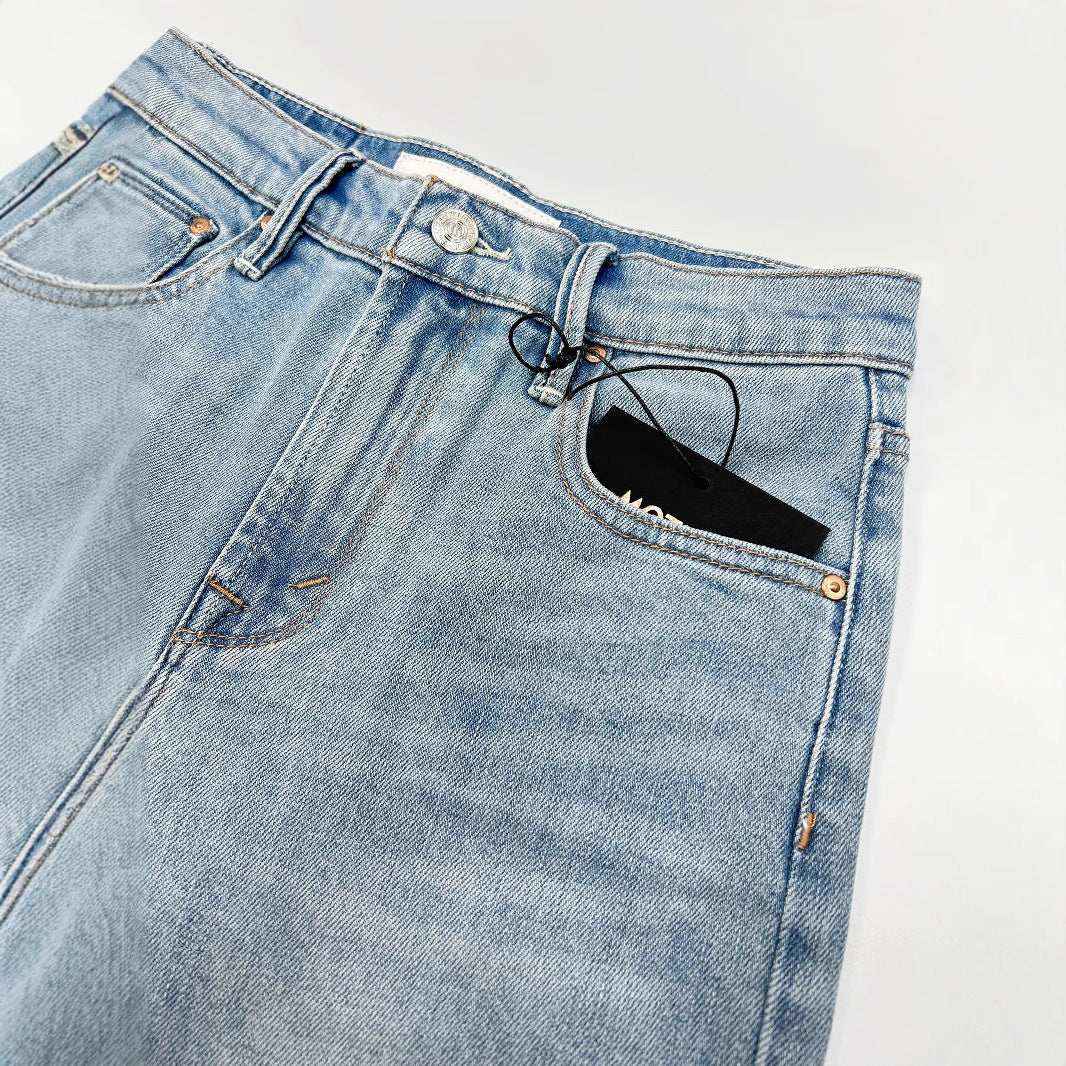 High-Waist Embroidered Cropped Denim Pants – Light Blue