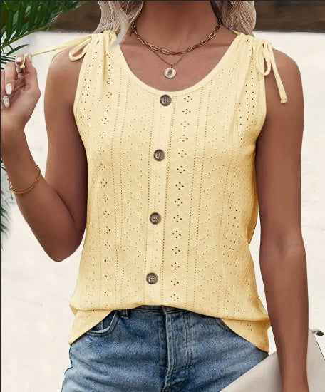 Eyelet Button Tank Top – Breezy Summer Style for Women
