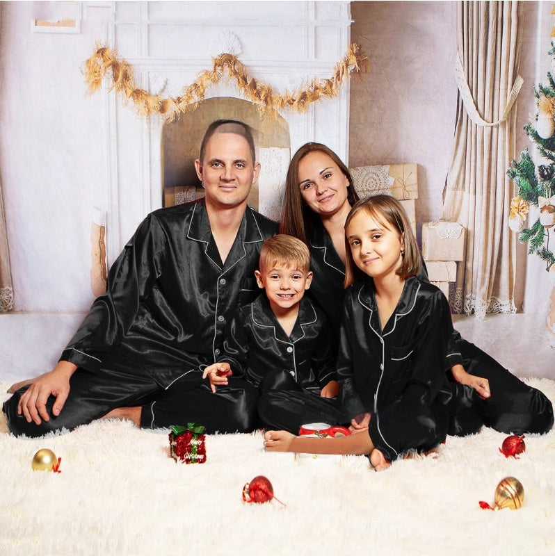 Family matching ice silk pajamas for mom, dad & children 110–3XL