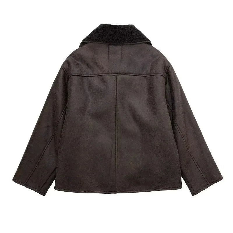 Faux leather jacket for women – stylish warmth, solid color