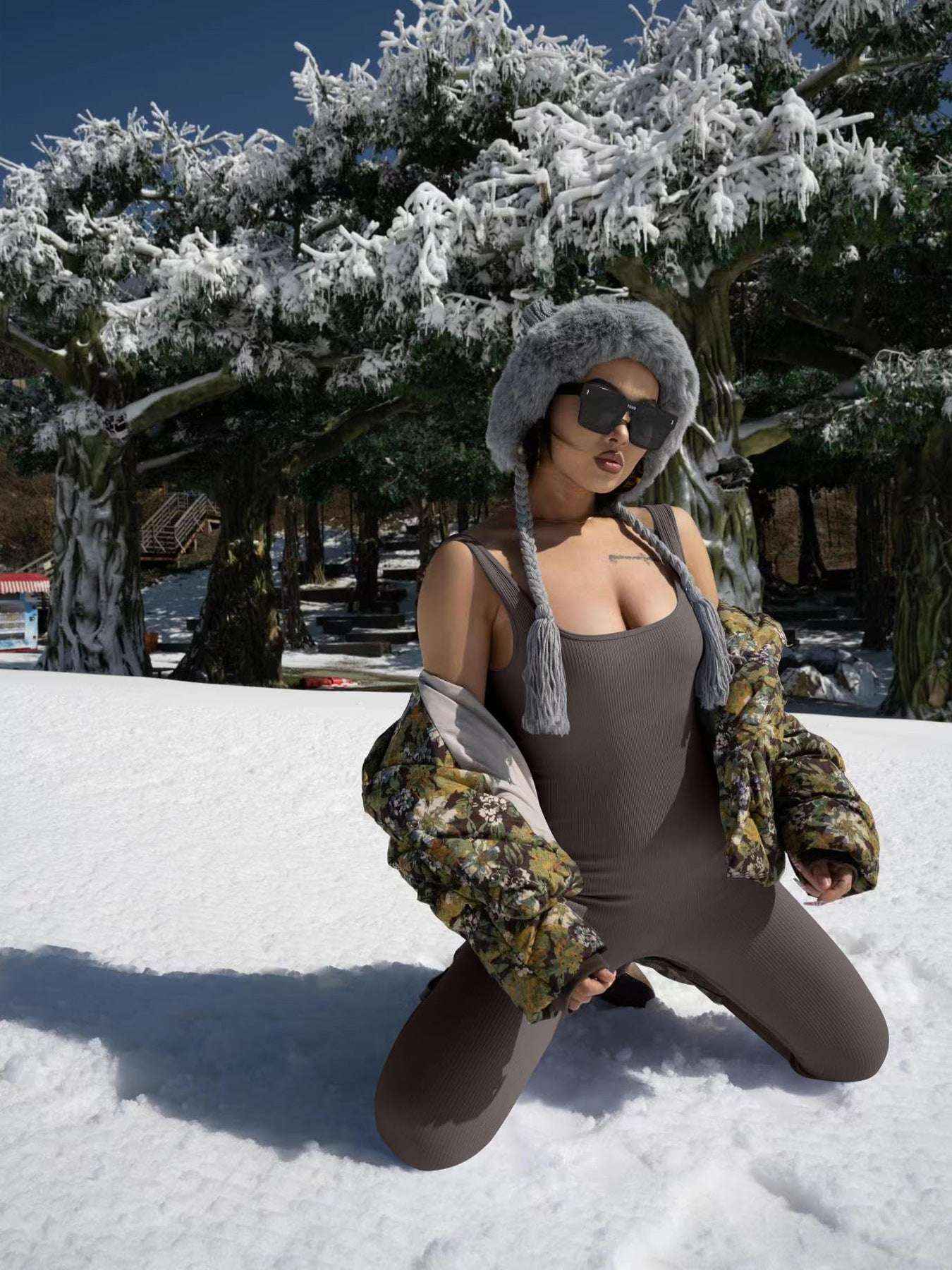 Women's Spandex Tank Top Tights with Button Detail