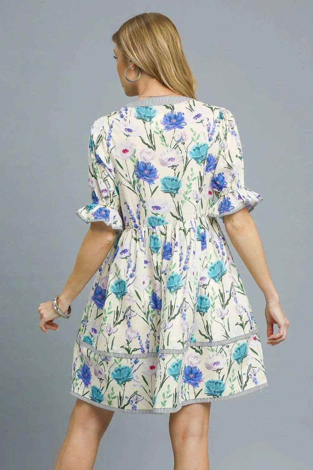 Grab Umgee BabyDoll Floral Striped Hem Mini Dress Today