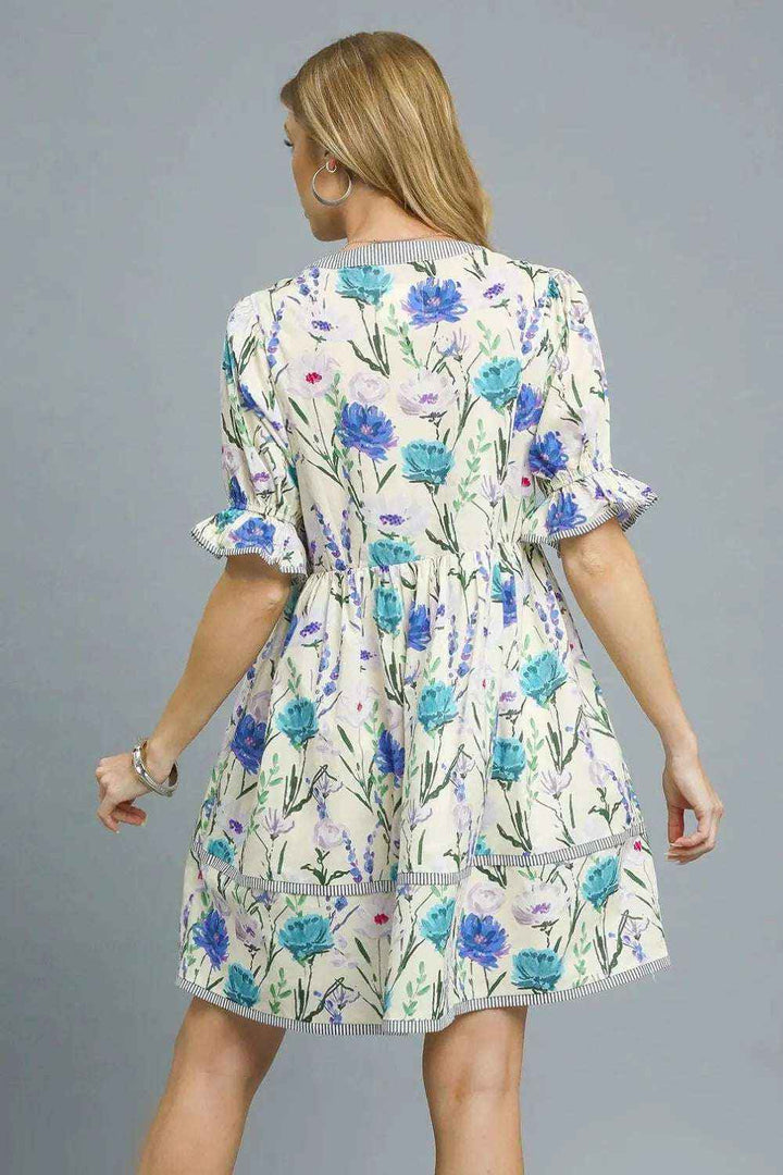 Grab Umgee BabyDoll Floral Striped Hem Mini Dress Today