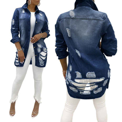 Sexy Ripped Denim Jacket for Women – Elegant & Versatile