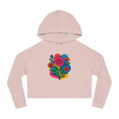 Floral cropped hoodie – adjustable hood and drawstrings