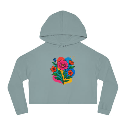 Floral cropped hoodie – close-up fabric and ribbed cuffs detail