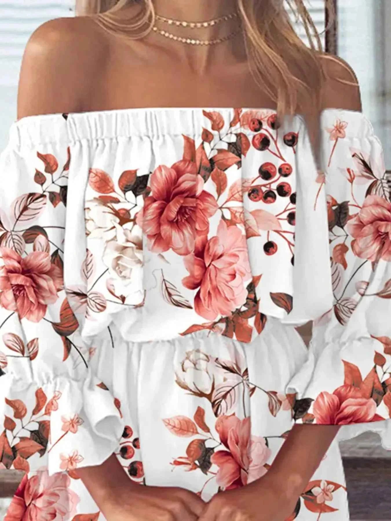 Blooming Beauty: Plus Size Off-Shoulder Mini Dress