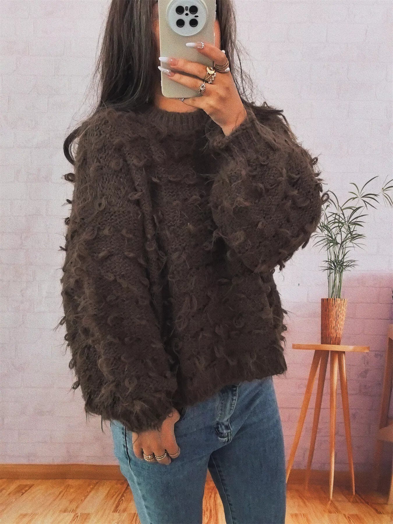 Folded flat lay – Chunky Round Neck Women’s Sweater easy-care fabric