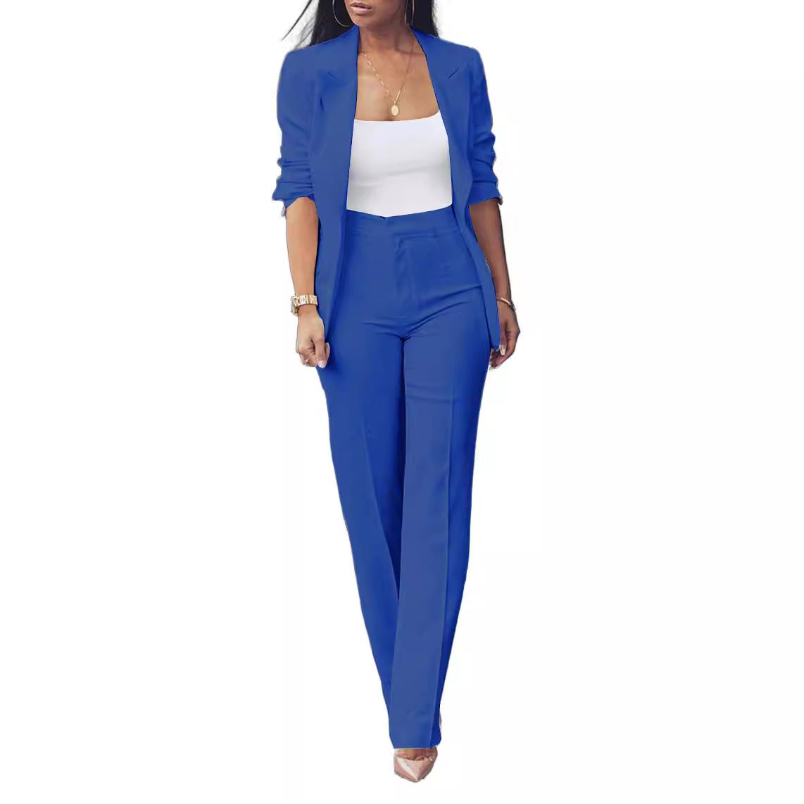 From Office to Outings – Women's Sleeveless Draping Wide Leg Suit in Breathable Fabric