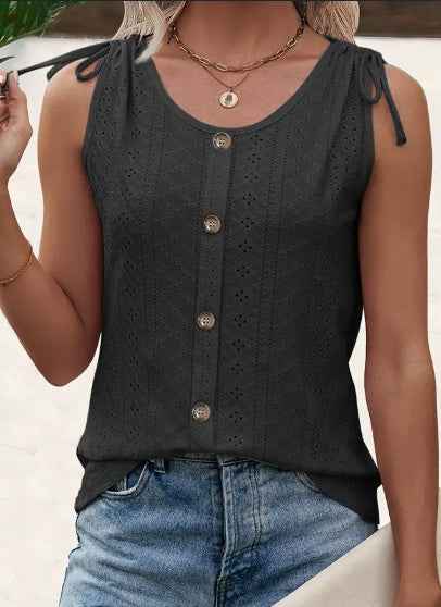 Eyelet Button Tank Top – Breezy Summer Style for Women