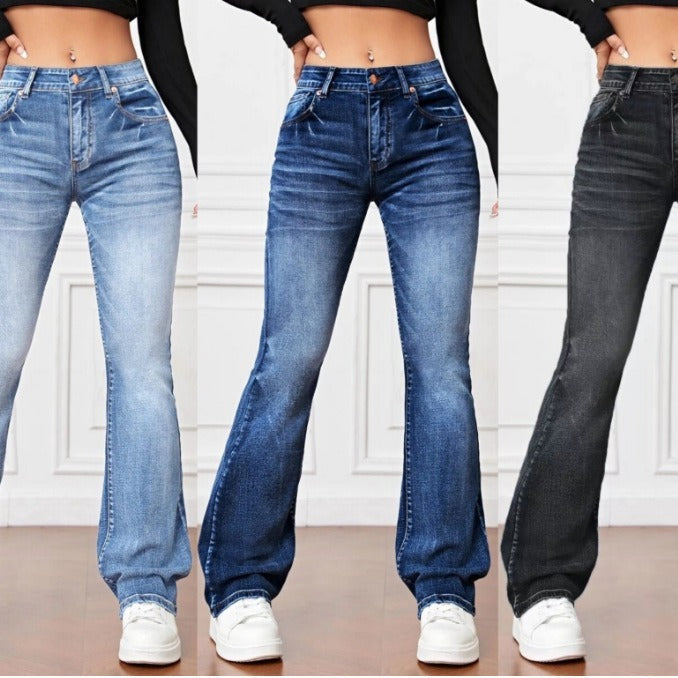 Front view – Denim High Waist Bootcut Jeans with slimming leg and clean finish