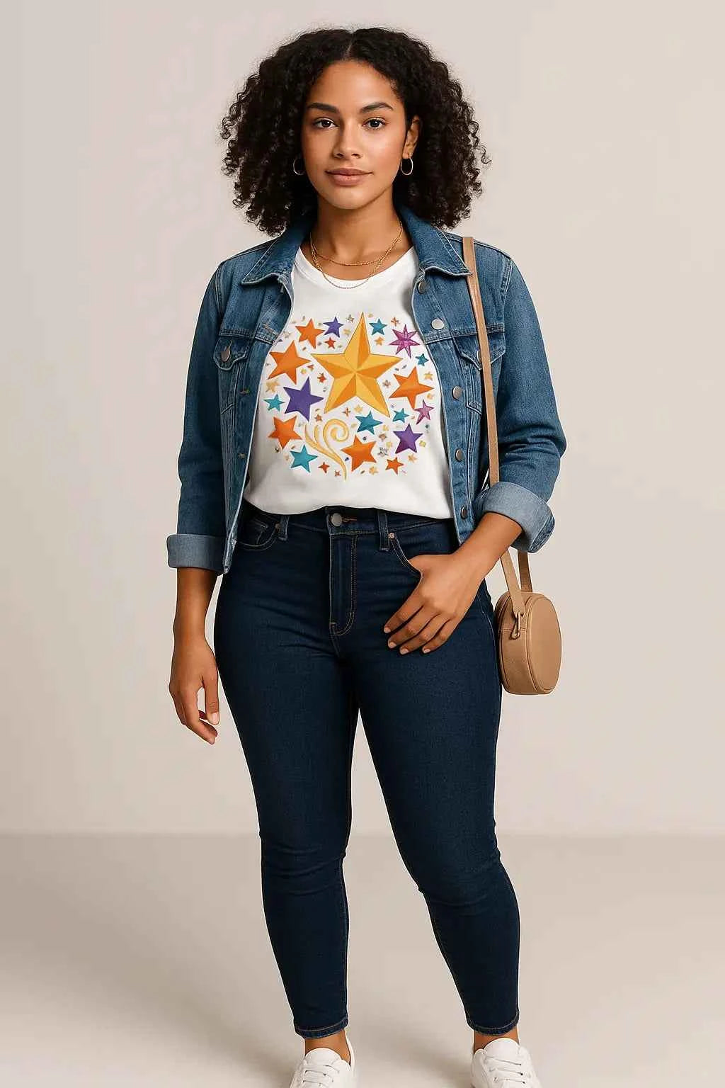 Women’s Vibrant Star Tee-100% Cotton Star Print T-Shirt