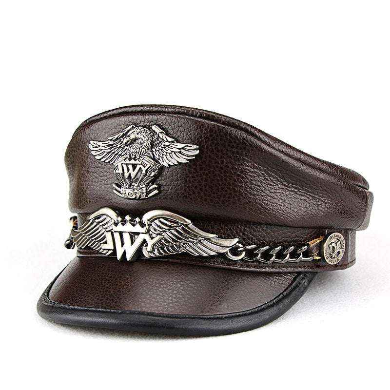 Men’s Harley Motorcycle Hat - Genuine Leather, Retro Punk Style