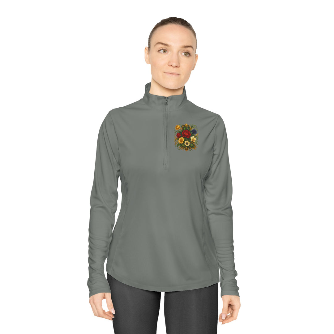 Gift-worthy: Floral Ladies Quarter-Zip Pullover for birthdays, Mother’s Day, more