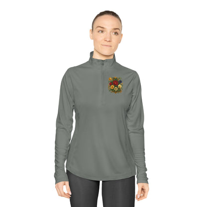Gift-worthy: Floral Ladies Quarter-Zip Pullover for birthdays, Mother’s Day, more