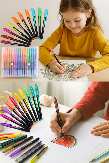 Metallic glitter gel pens with neon pastel inks for sketching and art