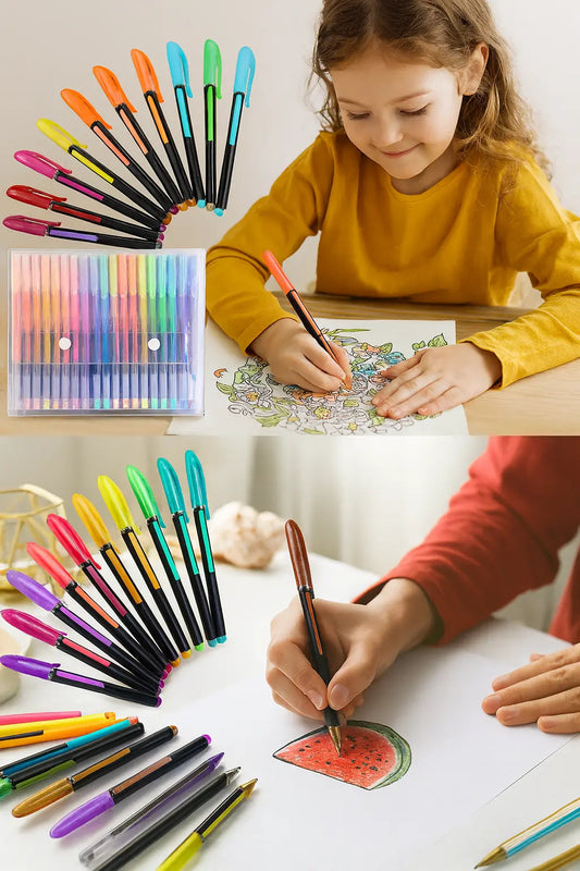 Metallic glitter gel pens with neon pastel inks for sketching and art