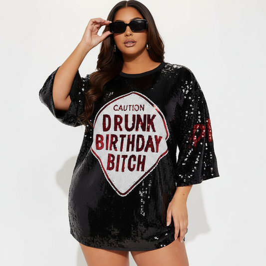 Glittery Red Bull Motif Sequins Dress – Women's Half-Sleeve Embroidery for Street Festivals