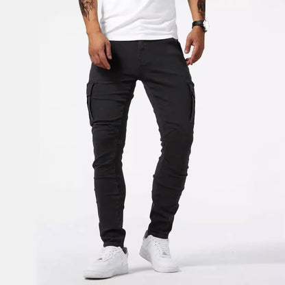 Gray Variant: Men's Casual Cargo Pants Showing Mid-Waist and Skinny Leg Style