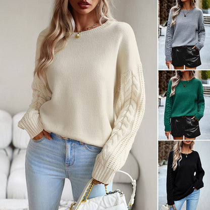 Gray round neck wool sweater – versatile women’s fashion knit