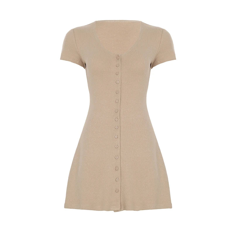 "v-neck a-line mini dress short sleeve casual versatile wardrobe essential"

