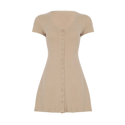 "v-neck a-line mini dress short sleeve casual versatile wardrobe essential"

