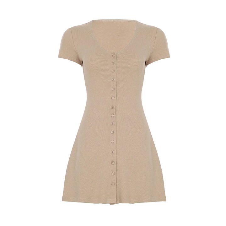 "v-neck a-line mini dress short sleeve casual versatile wardrobe essential"

