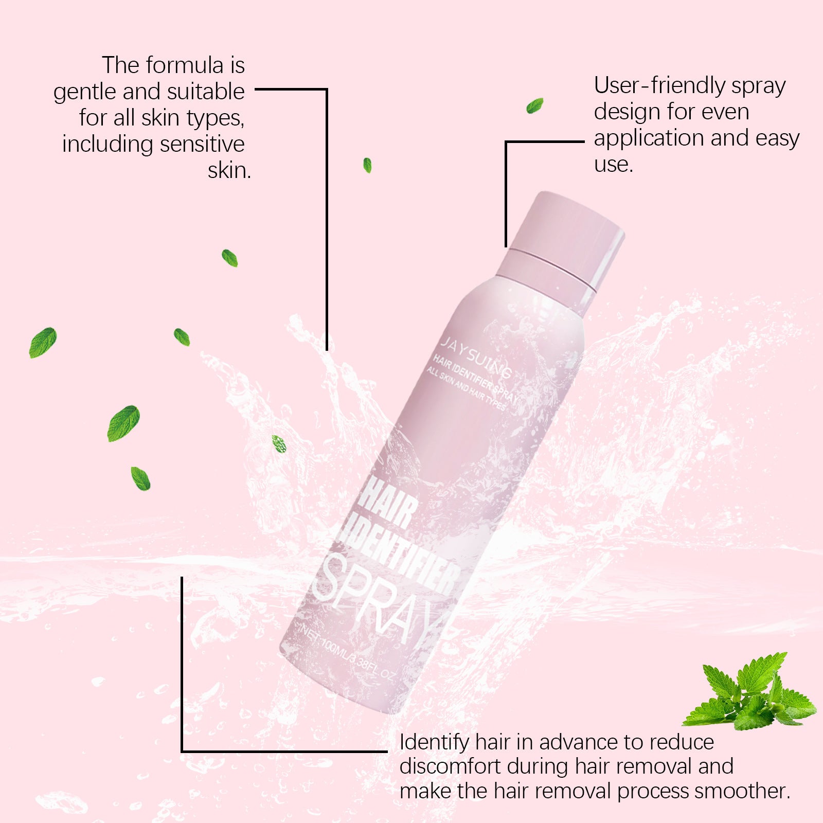 “Hair Identifier Spray with PET bottle and minimalist label design”

