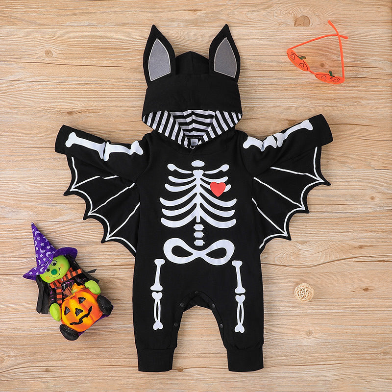 Halloween Bat Baby Romper – Unisex black outfit with soft lining