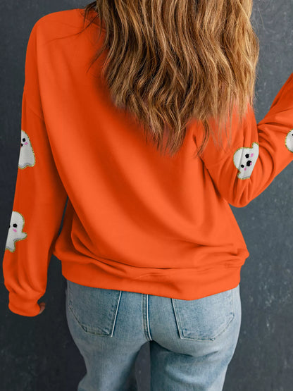 Halloween Ghost Sweatshirt – Sleeve and rib cuff finish