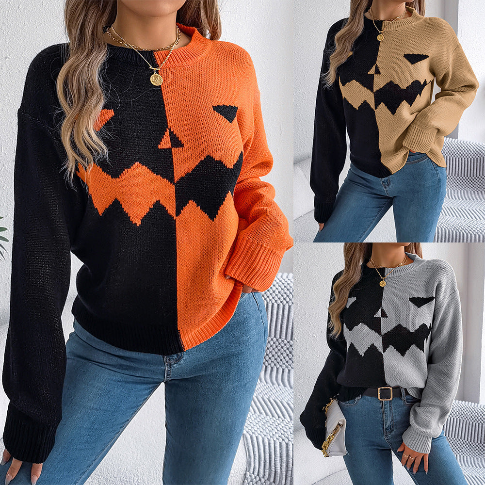 Halloween pumpkin sweater lifestyle – pumpkin patch outfit, warm pullover