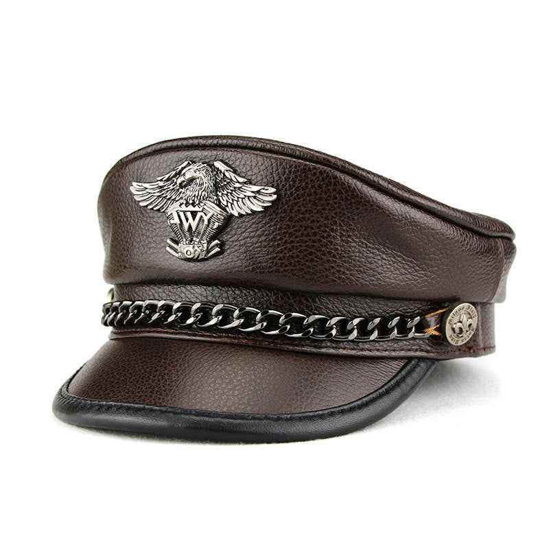 Men’s Harley Motorcycle Hat - Genuine Leather, Retro Punk Style