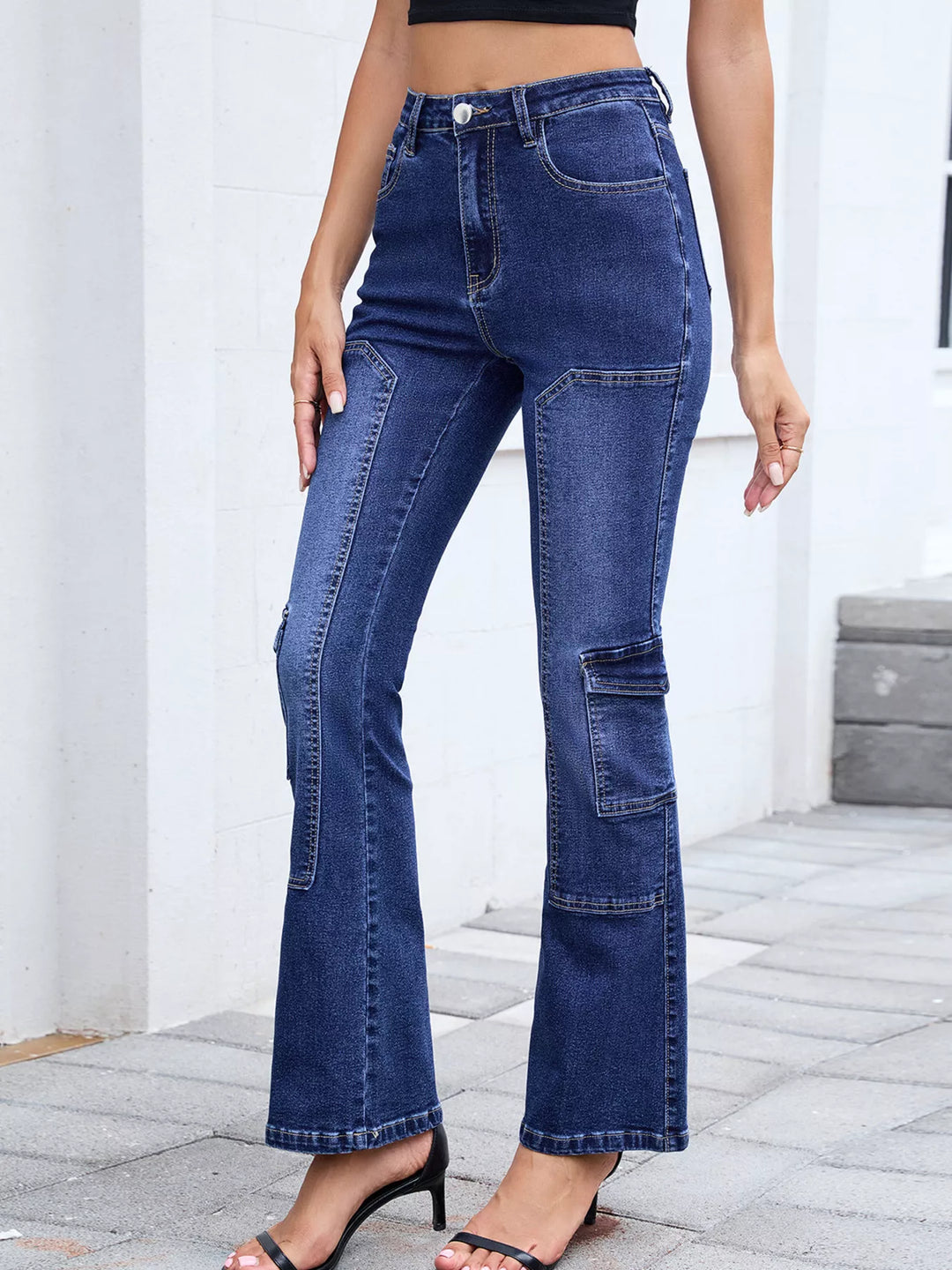 High-waisted bootcut jeans – smooth rayon-spandex blend
