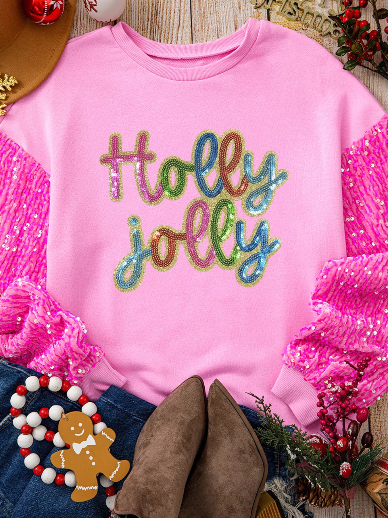 Holly Jolly Sequin Top size chart – S to XL with bust and length