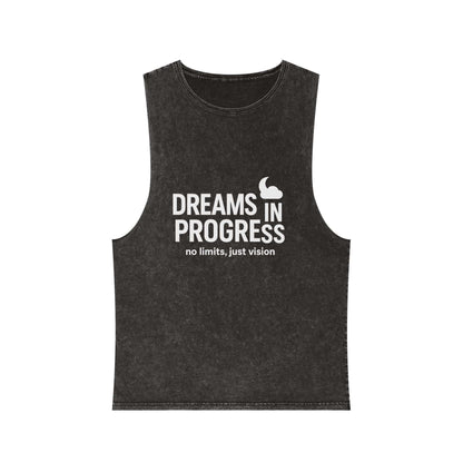 Back view of unisex stonewash tank top with relaxed fit

