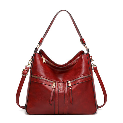 Interior Pockets in Women's Trendy Double Zipper Soft Leather Large Capacity Tote for Organization