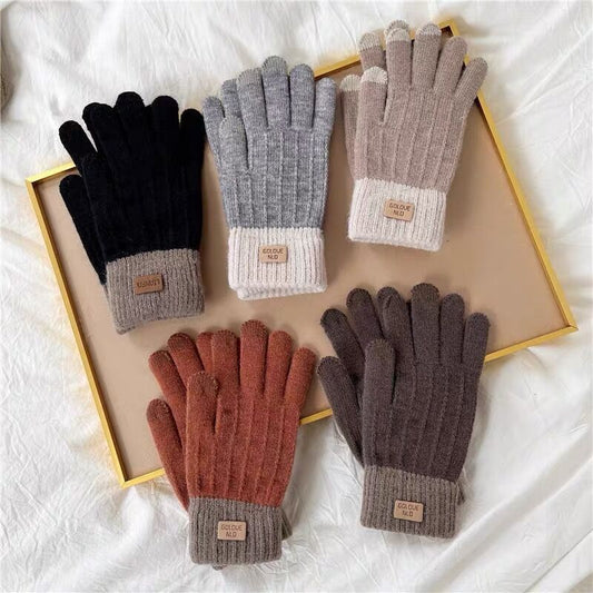 Khaki Women's Winter Wool Lined Warm Gloves – Versatile Style for Outdoor Walks 