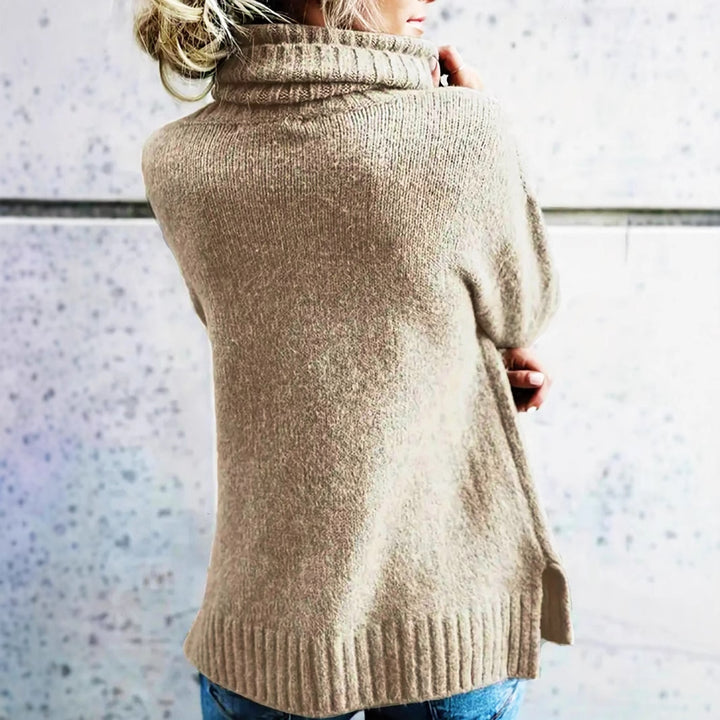 Khaki turtleneck sweater for commute: women&